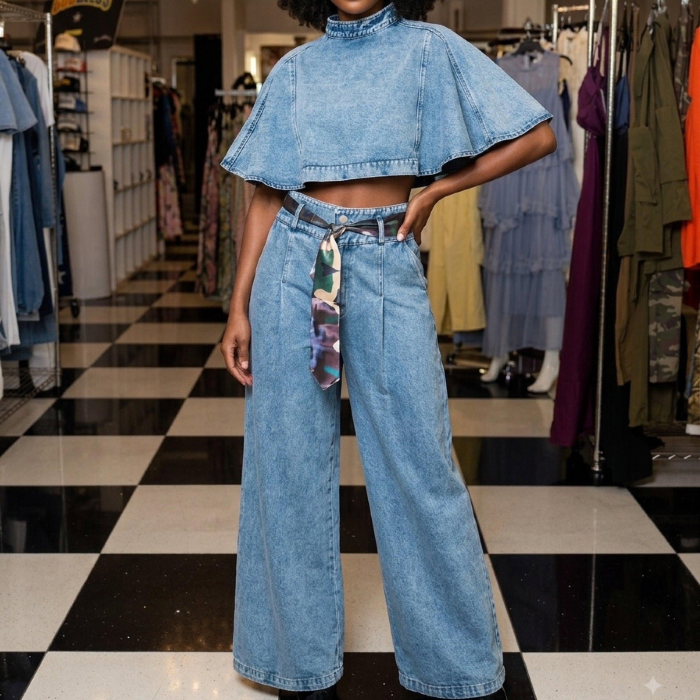 2 piece cape Jean set | 